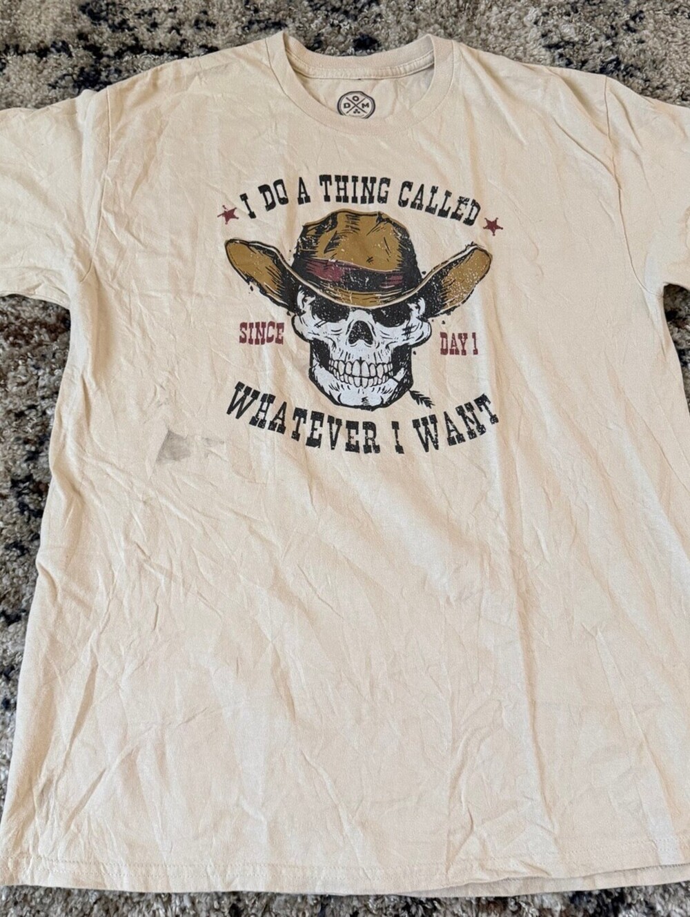 DOM Whatever I Want Skull Cowboy Graphic Tee L Cream